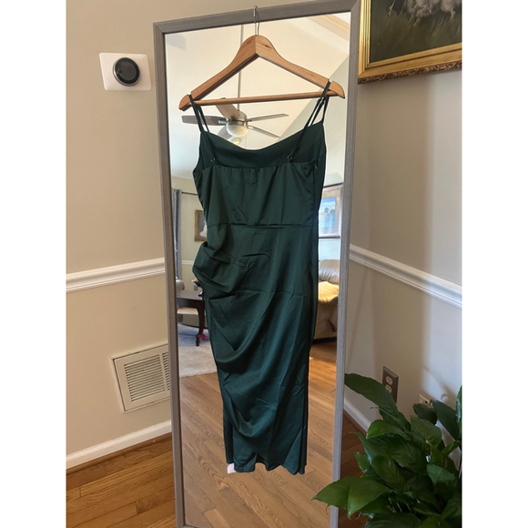 Women's HTZMO Dress, Small, Dark Green Sateen Cocktail Party - Picture 3 of 5